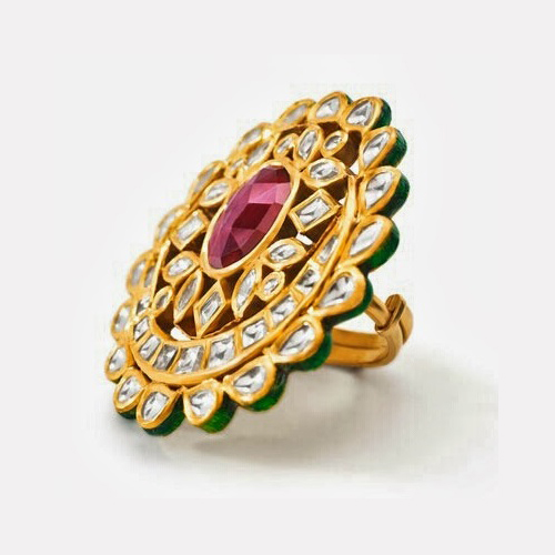 TJ-R24M - Multicolor Gold Plated Thappa Jadau Kundan Ring – Mortantra