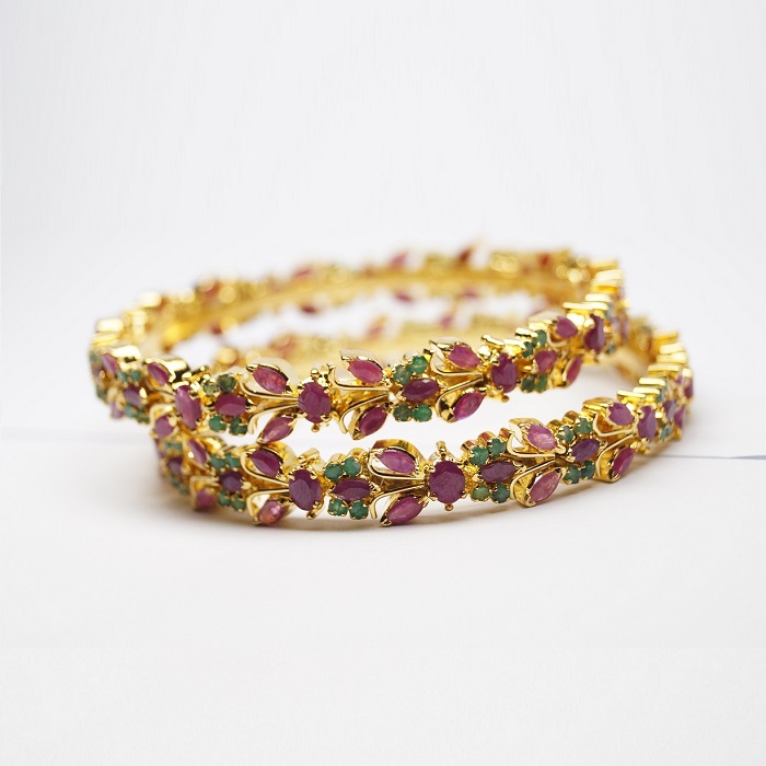 Buy Pair of Gold Kada Bangle Designs With Stones ruby Emerald Online in  India  Etsy